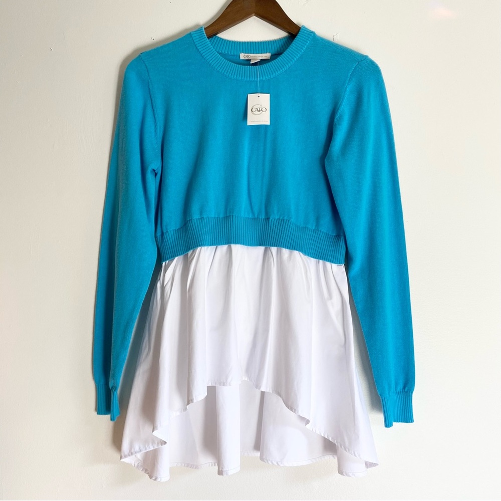 NWT Boutique Cato Blue and White Layered Look Sweater Top Medium